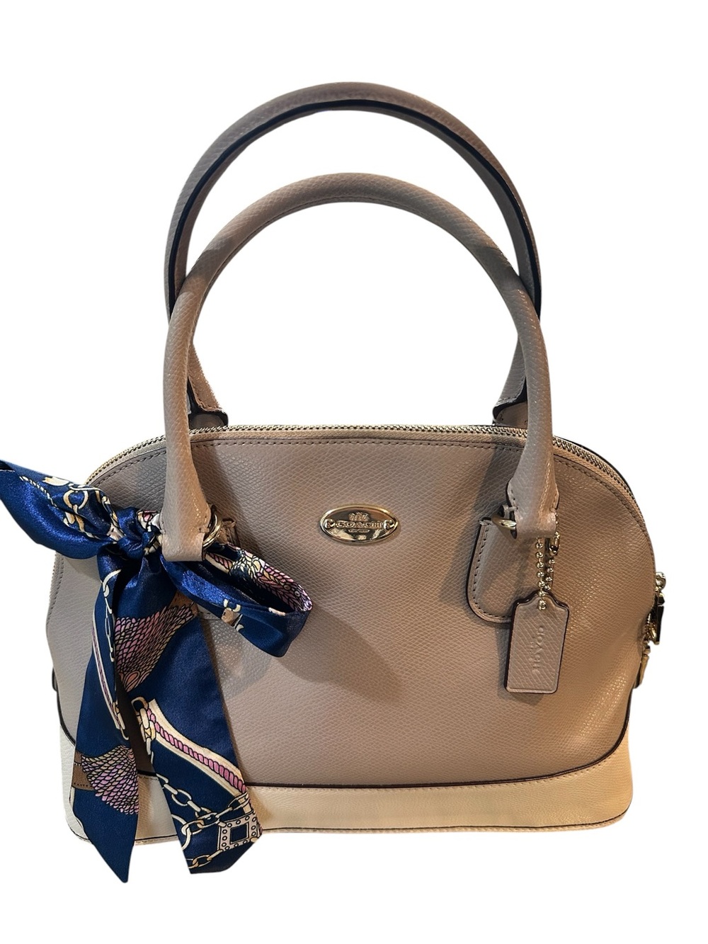 COACH Mini Cora Domed Satchel Crossbody F34517 Gray Birch Chalk Leather NWOT